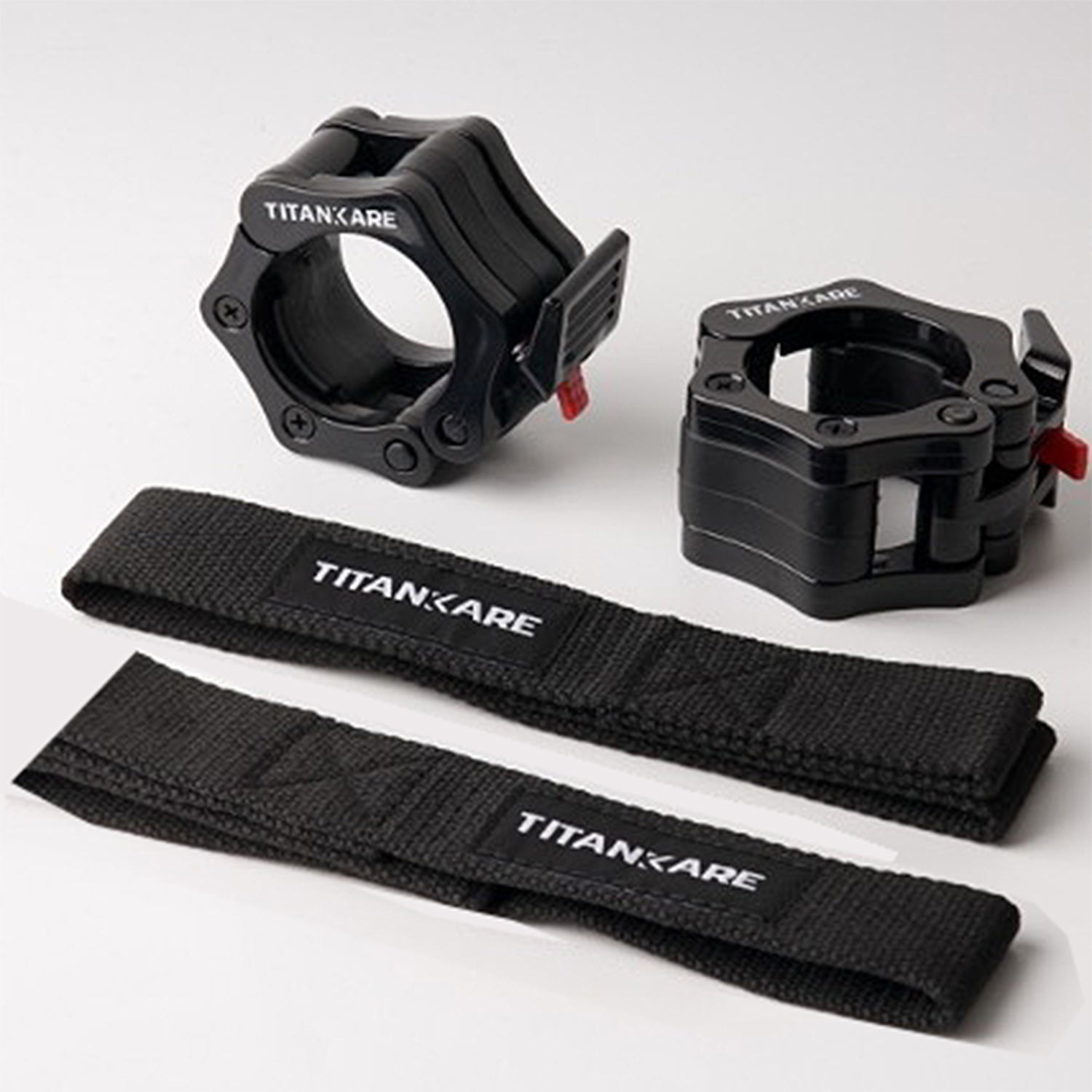 TITANKARE Olympic Barbell Clips and Weight Lifting Straps Combo - 1 Pair